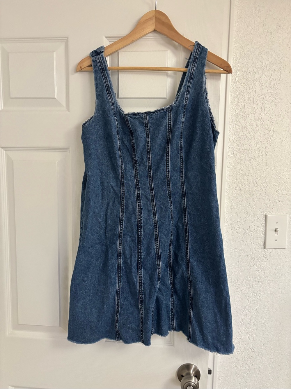 Joie denim mini dress with square neckline